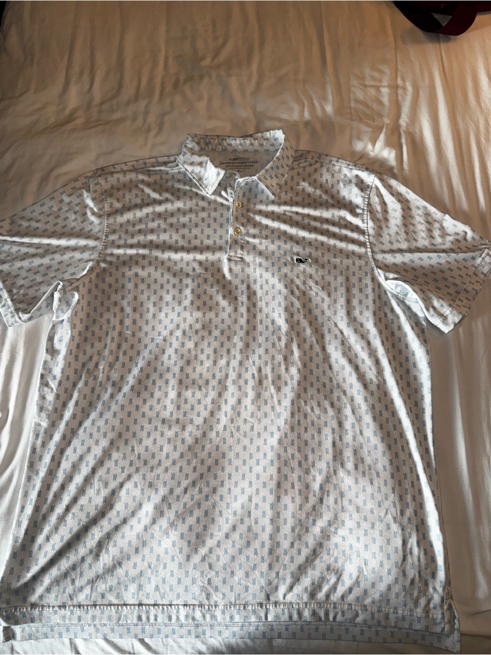 Vineyard Vines Performance Men’s White Polo with Light Blue Micro-Print - Picture 6 of 6